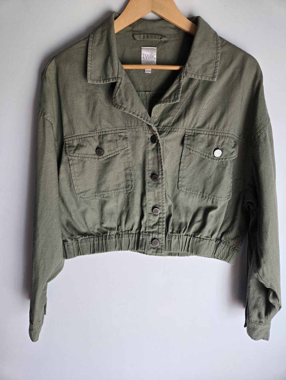 TWIK Sage Green Cropped Lightweight Linen And Cotton Utility Jacket